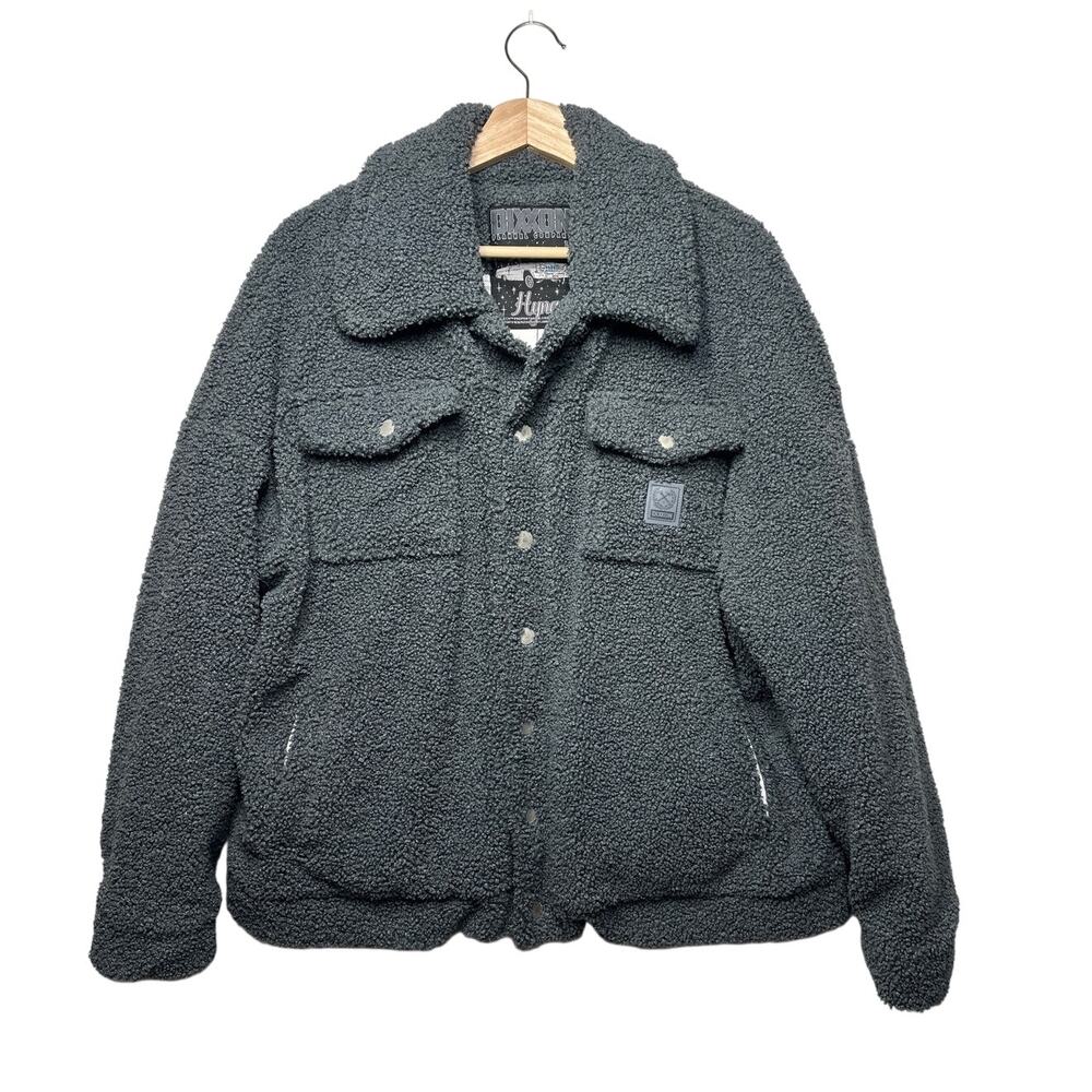 Dixxon Women's Hyna Sherpa Jacket Gray Sz L Fleece Outerwear Cozy Streetwear